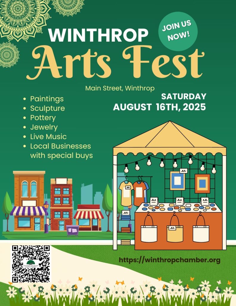 2025 Art Fest flyer. Includes a link to the art festival page https://winthropchamber.org/sidewalk-art-festival/